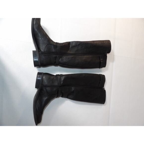 G by Guess Womens Tall Black Riding Boots 7M Faux Leather Logo Buckle Zip Moto - Picture 8 of 16